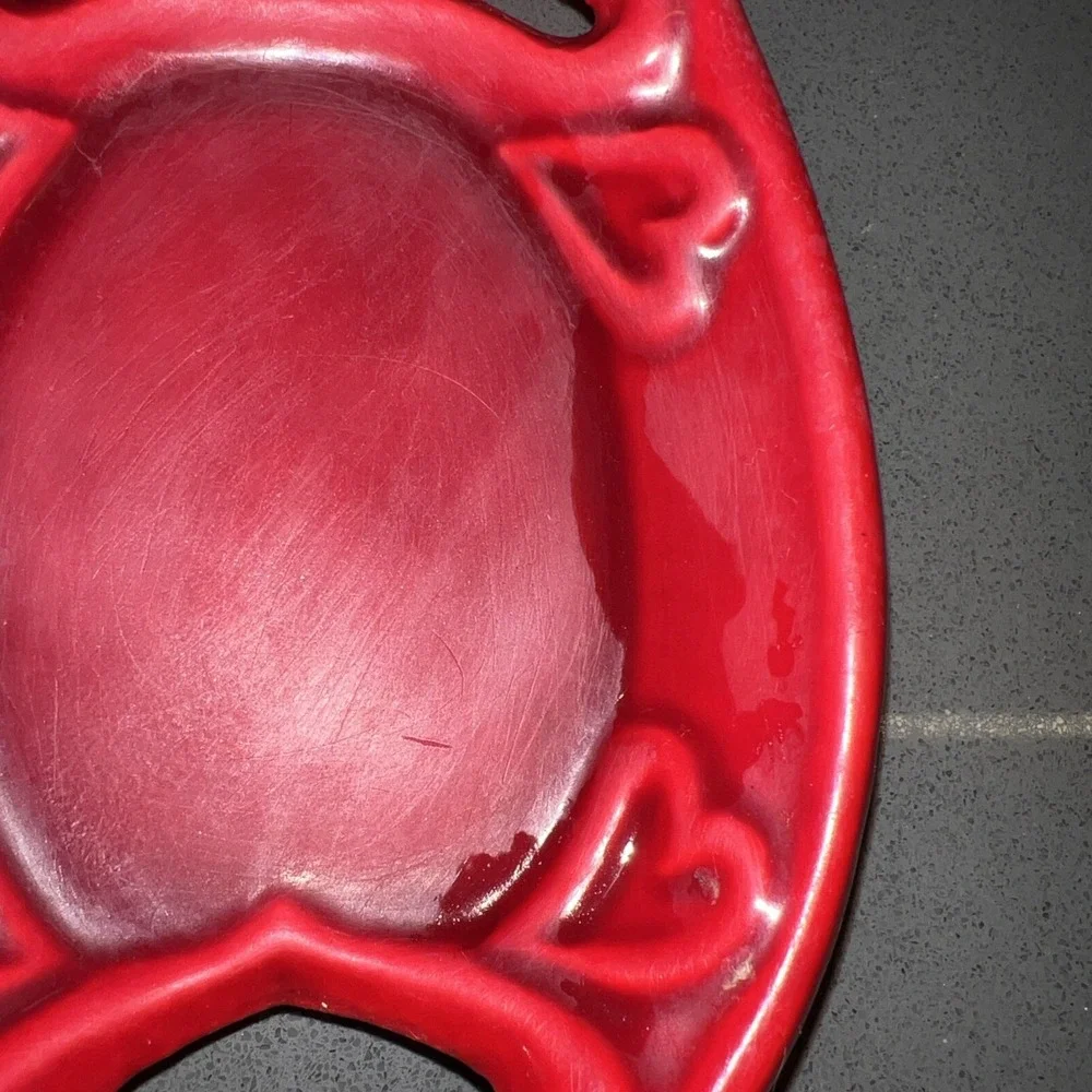 Vintage Cast  Iron Red Spoon Rest Hearts
